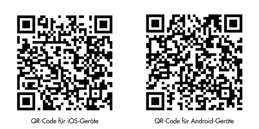 QR-Code zum Scannen und Laden der AEV-App für die den Google Play Store (Android) oder App Store (iOS).